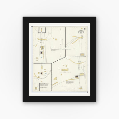 Old map wall art mockup — black gallery frame with white mat — Sanborn Fire Insurance Map from Bessemer, Gogebic County, Michigan (1908), Sheet #0008