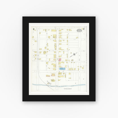 Old map wall art mockup — black gallery frame with white mat — Sanborn Fire Insurance Map from Grampian, Clearfield County, Pennsylvania (1930), Sheet #0002