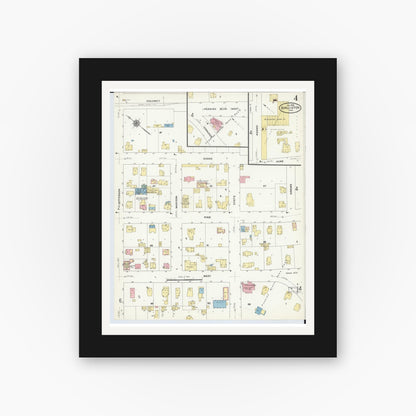 Old map wall art mockup — black gallery frame with white mat — Sanborn Fire Insurance Map from Burlington, Racine County, Wisconsin (1909), Sheet #0004