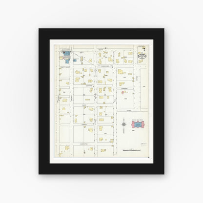 Old map wall art mockup — black gallery frame with white mat — Sanborn Fire Insurance Map from Decatur, Wise County, Texas (1914), Sheet #0007