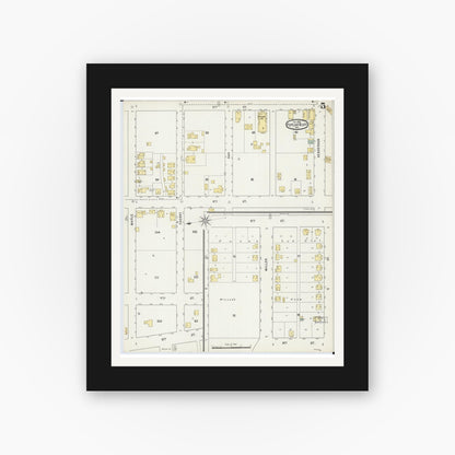 Old map wall art mockup — black gallery frame with white mat — Sanborn Fire Insurance Map from Poplar Bluff, Butler County, Missouri (1895), Sheet #0005