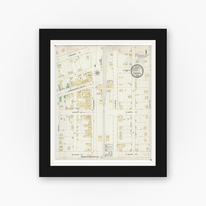 Old map wall art mockup — black gallery frame with white mat — Sanborn Fire Insurance Map from Chebanse, Iroquois And Kankakee County, Illinois (1898) - Complete Map Set