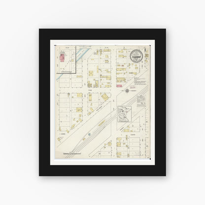 Old map wall art mockup — black gallery frame with white mat — Sanborn Fire Insurance Map from Floodwood, Saint Louis County, Minnesota (1913) - Complete Map Set
