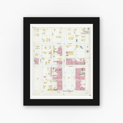 Old map wall art mockup — black gallery frame with white mat — Sanborn Fire Insurance Map from Canton, Fulton County, Illinois (1902), Sheet #0002