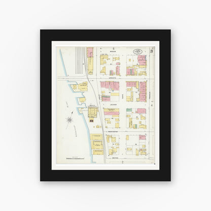 Old map wall art mockup — black gallery frame with white mat — Sanborn Fire Insurance Map from Tampa, Hillsborough County, Florida (1899), Sheet #0003