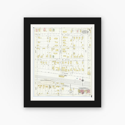 Old map wall art mockup — black gallery frame with white mat — Sanborn Fire Insurance Map from Port Clinton, Ottawa County, Ohio (1910), Sheet #0005