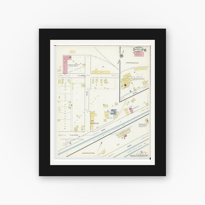 Old map wall art mockup — black gallery frame with white mat — Sanborn Fire Insurance Map from Napoleon, Henry County, Ohio (1916), Sheet #0006
