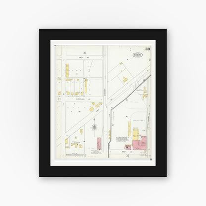 Old map wall art mockup — black gallery frame with white mat — Sanborn Fire Insurance Map from Findlay, Hancock County, Ohio (1901), Sheet #0030