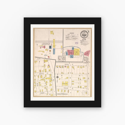 Old map wall art mockup — black gallery frame with white mat — Sanborn Fire Insurance Map from Herminie, Westmoreland County, Pennsylvania (1916), Sheet #0001