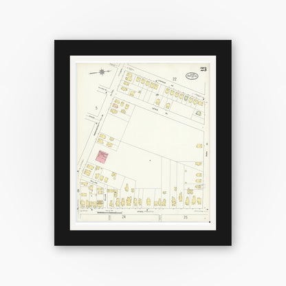 Old map wall art mockup — black gallery frame with white mat — Sanborn Fire Insurance Map from Batavia, Genesee County, New York (1912), Sheet #0023