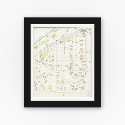 Old map wall art mockup — black gallery frame with white mat — Sanborn Fire Insurance Map from Freeport, Stephenson County, Illinois (1897), Sheet #0004