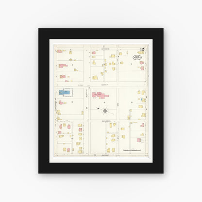 Old map wall art mockup — black gallery frame with white mat — Sanborn Fire Insurance Map from Beaver, Beaver County, Pennsylvania (1906), Sheet #0012