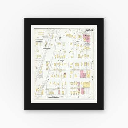 Old map wall art mockup — black gallery frame with white mat — Sanborn Fire Insurance Map from Champaign, Champaign County, Illinois (1909), Sheet #0004