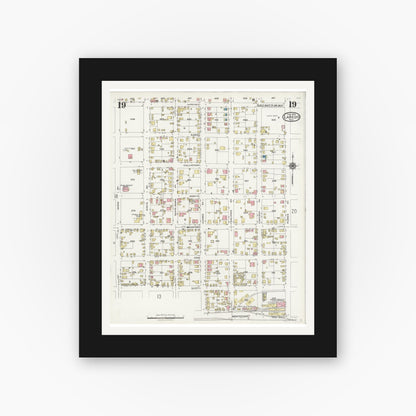 Old map wall art mockup — black gallery frame with white mat — Sanborn Fire Insurance Map from Laredo, Webb County, Texas (1925), Sheet #0019