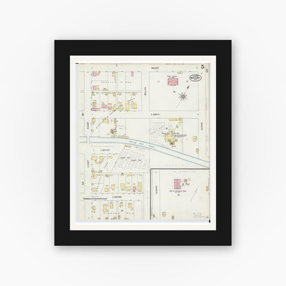 Old map wall art mockup — black gallery frame with white mat — Sanborn Fire Insurance Map from Waverly, Pike County, Ohio (1897), Sheet #0005