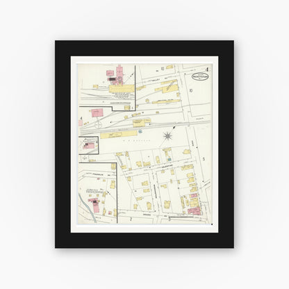 Old map wall art mockup — black gallery frame with white mat — Sanborn Fire Insurance Map from Hackettstown, Warren County, New Jersey (1909), Sheet #0004