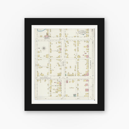Old map wall art mockup — black gallery frame with white mat — Sanborn Fire Insurance Map from Indiana, Indiana County, Pennsylvania (1887), Sheet #0007