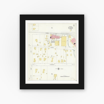Old map wall art mockup — black gallery frame with white mat — Sanborn Fire Insurance Map from Tyler, Smith County, Texas (1912), Sheet #0007