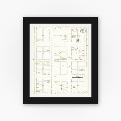 Old map wall art mockup — black gallery frame with white mat — Sanborn Fire Insurance Map from National City, San Diego County, California (1907), Sheet #0004