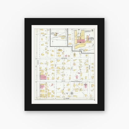 Old map wall art mockup — black gallery frame with white mat — Sanborn Fire Insurance Map from Bremen, Marshall County, Indiana (1905), Sheet #0005