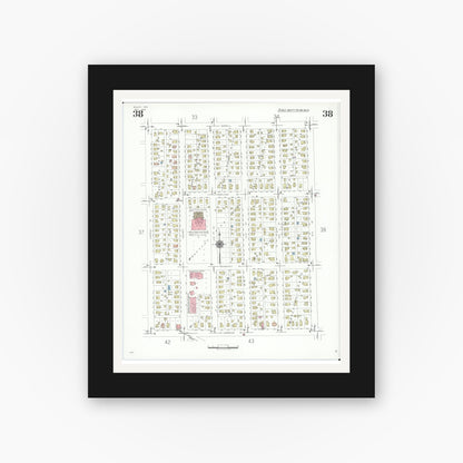 Old map wall art mockup — black gallery frame with white mat — Sanborn Fire Insurance Map from Beloit, Rock County, Wisconsin (1939), Sheet #0038