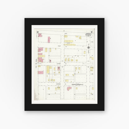 Old map wall art mockup — black gallery frame with white mat — Sanborn Fire Insurance Map from Pharr, Hidalgo County, Texas (1925), Sheet #0002