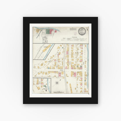 Old map wall art mockup — black gallery frame with white mat — Sanborn Fire Insurance Map from California, Washington County, Pennsylvania (1901) - Complete Map Set