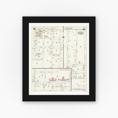 Old map wall art mockup — black gallery frame with white mat — Sanborn Fire Insurance Map from Fort Pierce, St Lucie County, Florida (1924), Sheet #0010