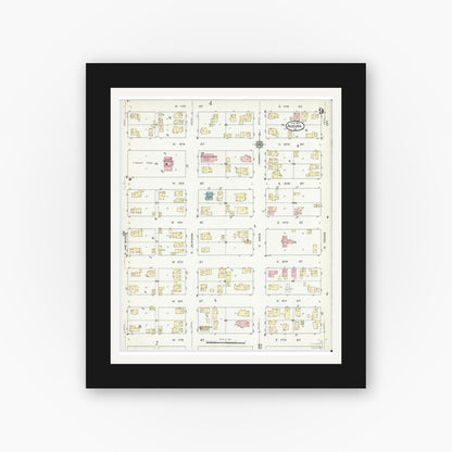 Old map wall art mockup — black gallery frame with white mat — Sanborn Fire Insurance Map from Auburn, De Kalb County, Indiana (1914), Sheet #0009