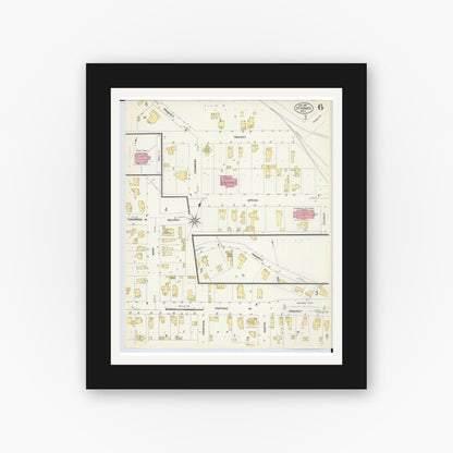 Old map wall art mockup — black gallery frame with white mat — Sanborn Fire Insurance Map from Saint Ignace, Mackinac County, Michigan (1907), Sheet #0006