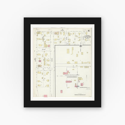 Old map wall art mockup — black gallery frame with white mat — Sanborn Fire Insurance Map from Lancaster, Grant County, Wisconsin (1912), Sheet #0006