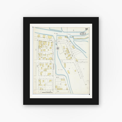 Old map wall art mockup — black gallery frame with white mat — Sanborn Fire Insurance Map from Oscoda, Iosco County, Michigan (1895), Sheet #0010