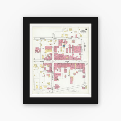 Old map wall art mockup — black gallery frame with white mat — Sanborn Fire Insurance Map from Concord, Cabarrus County, North Carolina (1921), Sheet #0010
