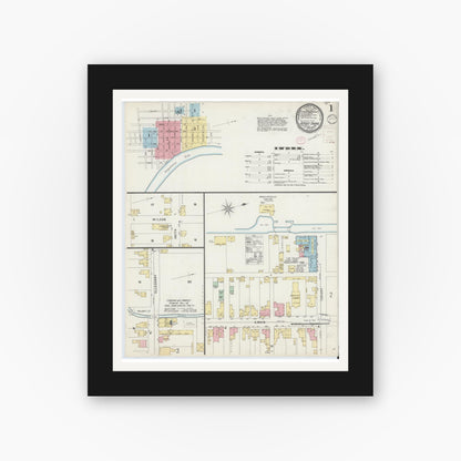 Old map wall art mockup — black gallery frame with white mat — Sanborn Fire Insurance Map from Jersey Shore, Lycoming County, Pennsylvania (1896), Sheet #0001