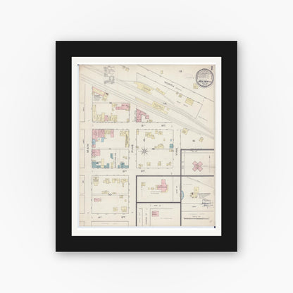 Old map wall art mockup — black gallery frame with white mat — Sanborn Fire Insurance Map from Holden, Johnson County, Missouri (1885), Sheet #0001