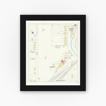 Old map wall art mockup — black gallery frame with white mat — Sanborn Fire Insurance Map from Batavia, Genesee County, New York (1912), Sheet #0013