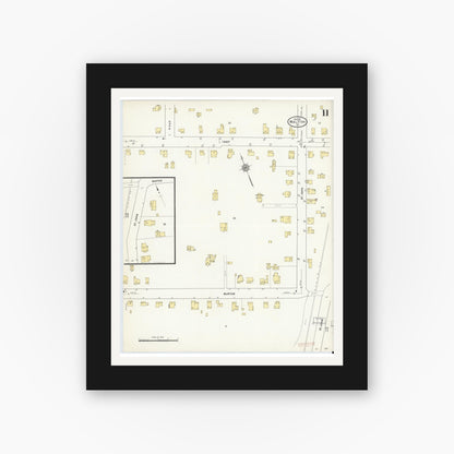 Old map wall art mockup — black gallery frame with white mat — Sanborn Fire Insurance Map from Walton, Delaware County, New York (1911), Sheet #0011