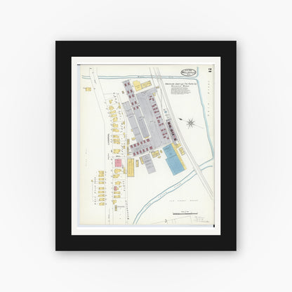 Old map wall art mockup — black gallery frame with white mat — Sanborn Fire Insurance Map from Wellsville, Columbiana County, Ohio (1908), Sheet #0002