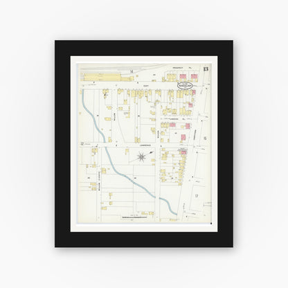 Old map wall art mockup — black gallery frame with white mat — Sanborn Fire Insurance Map from Rensselaer, Rensselaer County, New York (1909), Sheet #0013