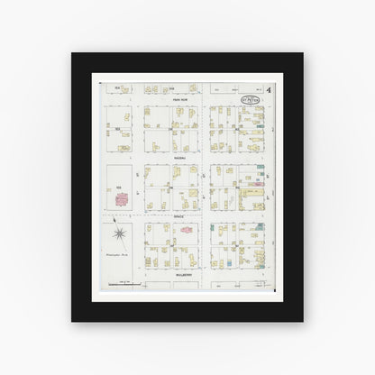 Old map wall art mockup — black gallery frame with white mat — Sanborn Fire Insurance Map from Saint Peter, Nicollet County, Minnesota (1889), Sheet #0004
