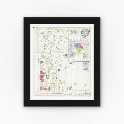 Old map wall art mockup — black gallery frame with white mat — Sanborn Fire Insurance Map from Mount Sterling, Madison County, Ohio (1901), Sheet #0001