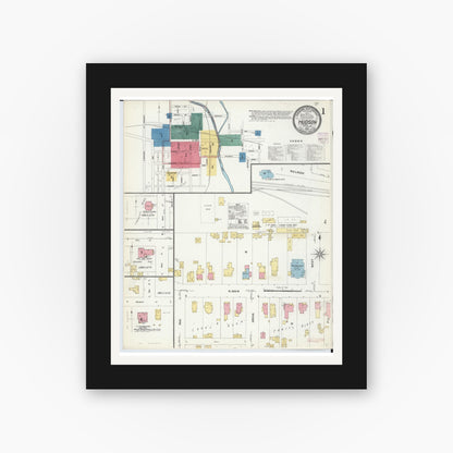 Old map wall art mockup — black gallery frame with white mat — Sanborn Fire Insurance Map from Hudson, Lenawee County, Michigan (1907) - Complete Map Set