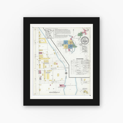 Old map wall art mockup — black gallery frame with white mat — Sanborn Fire Insurance Map from Jackson, Jackson County, Minnesota (1917), Sheet #0001