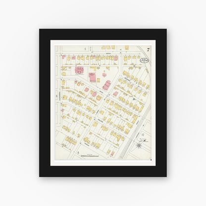 Old map wall art mockup — black gallery frame with white mat — Sanborn Fire Insurance Map from Latrobe, Westmoreland County, Pennsylvania (1903), Sheet #0007