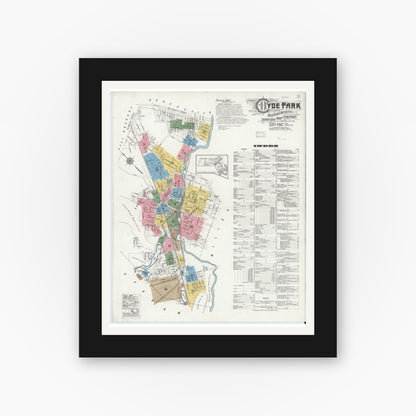 Old map wall art mockup — black gallery frame with white mat — Sanborn Fire Insurance Map from Hyde Park, Norfolk County, Massachusetts (1917) - Complete Map Set