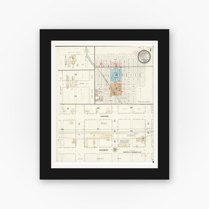 Old map wall art mockup — black gallery frame with white mat — Sanborn Fire Insurance Map from Perry, Dallas County, Iowa (1888) â€” Complete Set