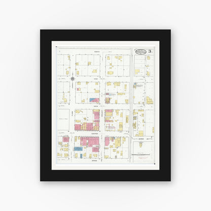 Old map wall art mockup — black gallery frame with white mat — Sanborn Fire Insurance Map from Princeville, Peoria County, Illinois (1918), Sheet #0003