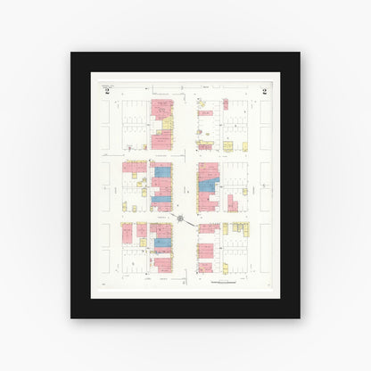 Old map wall art mockup — black gallery frame with white mat — Sanborn Fire Insurance Map from Rotan, Fisher County, Texas (1933), Sheet #0002