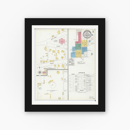 Old map wall art mockup — black gallery frame with white mat — Sanborn Fire Insurance Map from Georgetown, Brown County, Ohio (1904), Sheet #0001