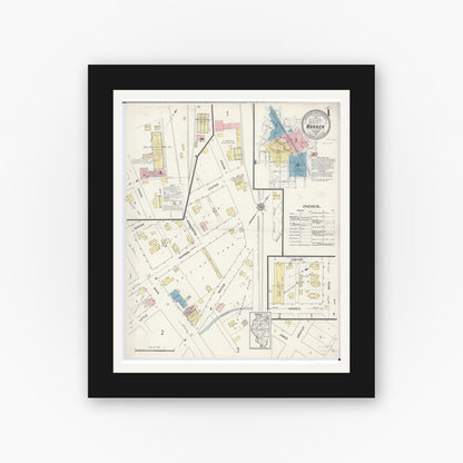 Old map wall art mockup — black gallery frame with white mat — Sanborn Fire Insurance Map from Warren, Jo Daviess County, Illinois (1912), Sheet #0001